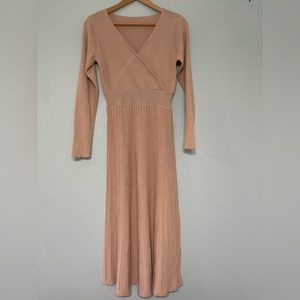Light blush pink midi knit dress
